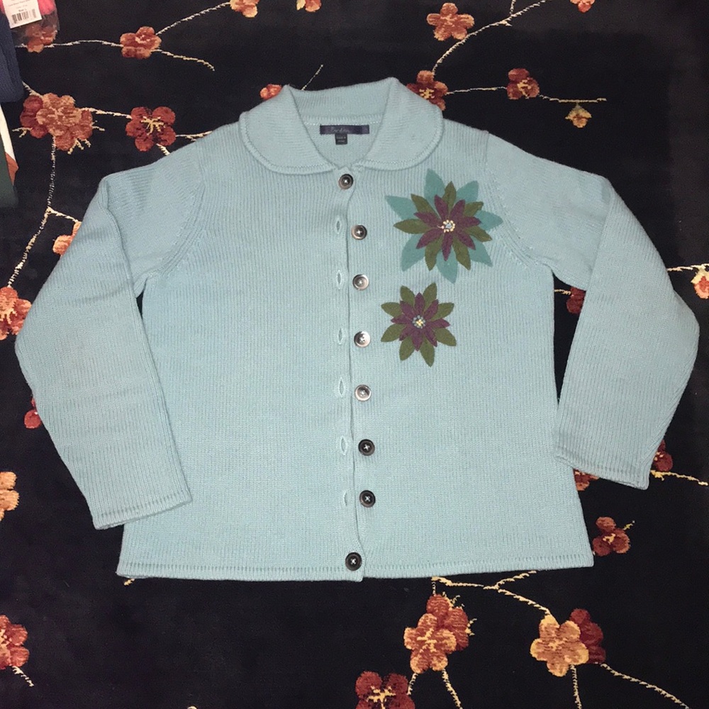 Boden Blue Poinsettia Cardigan